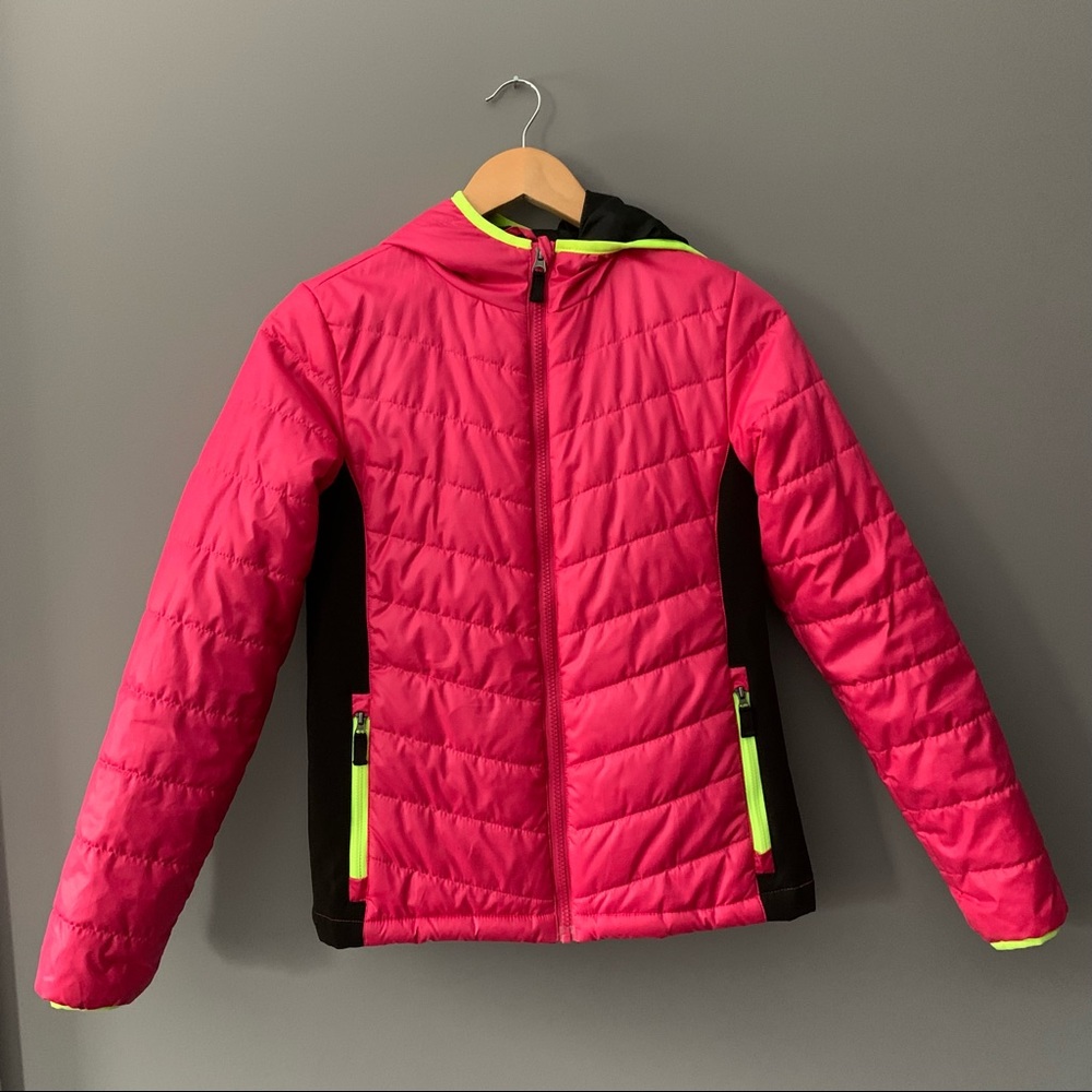 Faded Glory Bright Neon Pink Kids XL Water Resistant Rain Jacket